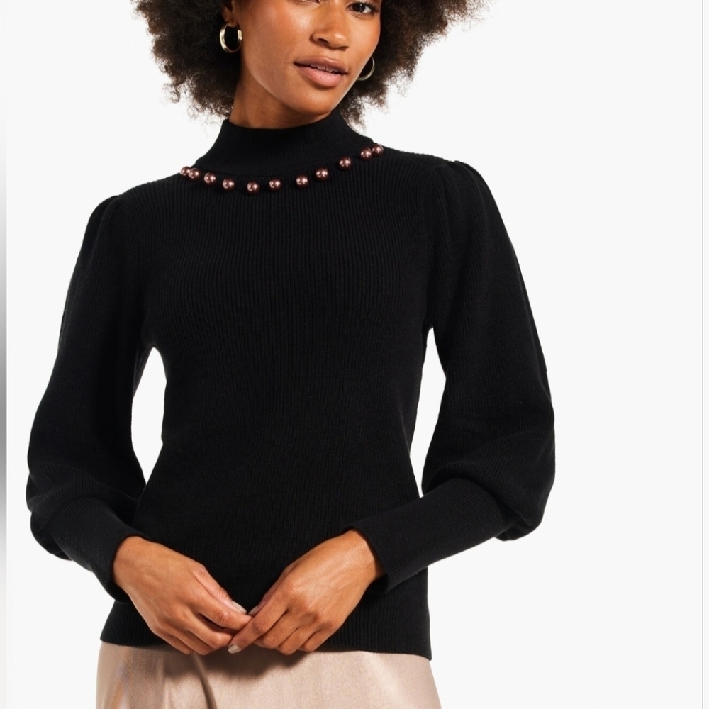 Nic + Zoe Mock Neck Statement Sleeve Twilight Sweater Black Size Small
